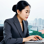 **Prompt for Minimalist Design & Professional Integration:**
    "A professional Vietnamese businesswoman, fully clothed in a modest, elegant charcoal grey business suit, is seated gracefully at a sleek, minimalist desk in a bright, modern office overlooking a contemporary Vietnamese cityscape. Her wrist showcases a sophisticated smartwatch with a classic round face and a brushed stainless steel finish, reflecting the seamless fusion of technology and fashion. The setting emphasizes premium materials and natural light. She is looking at the screen with a composed, thoughtful expression. Perfect anatomy, natural pose, correct proportions, well-formed hands, proper finger count, natural body proportions, professional photography, high quality, safe for work, appropriate content, fully clothed, professional dress."